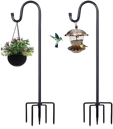 Shepherd Hooks - 2 Pack 46 Inch Bird Feeder Pole with 5 Prongs Base for Hanging Lantern, Hummingbird, Lightweight Plant, Shepherds Hook for Outside