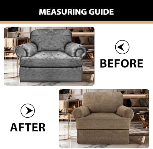 Sofa Cover 2 Pieces T Cushion Chair Covers with Arms Super Stretch Chair Slipcover for Living Room,Slip Cover Anti Slip Armchair Furniture Protector Pet Universal(Brown, 1 Cushion)