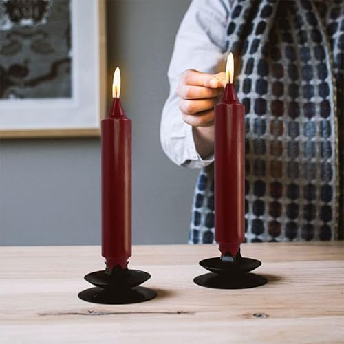 NJAO HOO Burgundy Short Taper Candle 7 Inch Christmas Candlesticks Red Unscented Dripless for Home Dinner Decor Halloween Party, 4 Pack