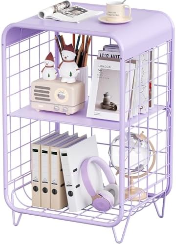 APEXCHASER Cute Kids Nightstand,3 Tier Metal Side Table,Purple