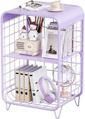 APEXCHASER Cute Kids Nightstand,3 Tier Metal Side Table,Purple
