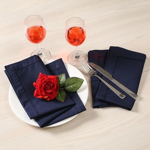 Lightnpro Hemstitched Cotton Cloth Napkins Set of 12, 18x18 Inch, Navy