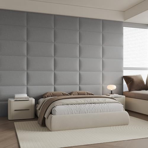 Minimalist Gray Removable Linen Headboard 24x12 Inch 6-Panel Kit - Lightweight Linen Panels for Queen Beds, Renters-Friendly Design