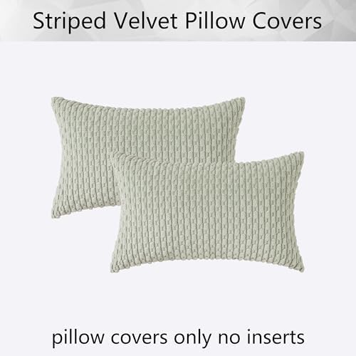 Kevin Textile Soft Corduroy 12"x20" Lumbar Pillow Covers 2 Pack Light Green