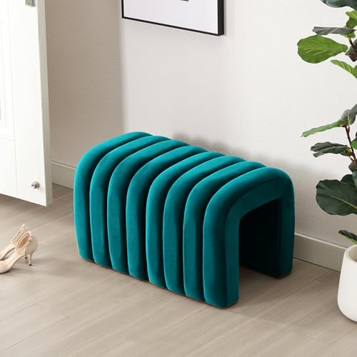 Teal Velvet Ottoman Stool Set of 2, Cute Backless Vanity Stool Chair