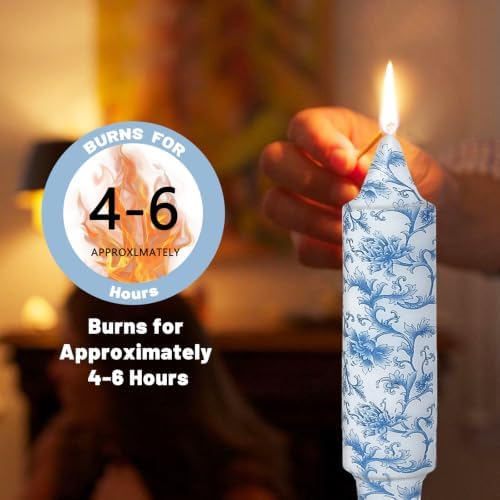 NJAO HOO Floral Taper Candles 5 Inch Short Candlesticks Hand Printed Blue and White Floral Candlesticks Unscented Tapered Candle Set for Spring Home Garden Decor, 4Pcs