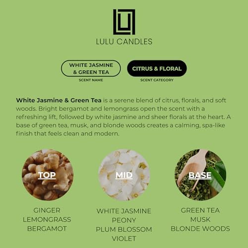 Lulu Candles | Reed Diffuser Set | White Jasmine & Green Tea | 6 Reed Sticks | Scent Diffuser for Bedroom Bathroom Living Room & Office (4.2 FL Oz.)