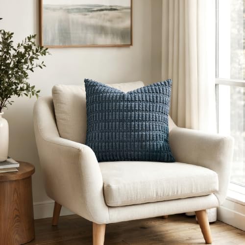 MIULEE Corduroy Decorative Throw Pillow Covers 16x16 Blue Pack of 2
