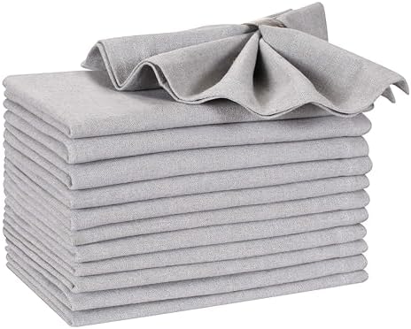 Ramanta Home Light Grey Cotton Dinner Napkins Set of 12, 18x18 Inch