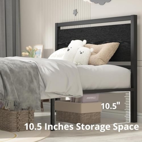 Queen Metal Bed Frame with Industrial Headboard, Black
