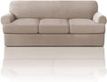PrinceDeco T Cushion Sofa Slipcover 4 Pieces Sofa Covers for T Cushion Couch Soft Sofa Slip Covers Furniture Protector with 3 Individual T Shape Seat Covers Width Up to 88 Inch, Sand