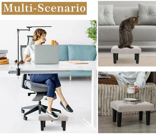 CAROLMADE Ottoman Foot Rest, Linen Small Ottoman Foot Stool with Legs Modern Footstool Ottomans for Living Room Entryway Office, Beige