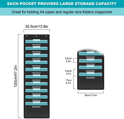 KIKIGOAL 10 Pockets Hanging Wall File Organizer, Heavy Duty Storage Pocket Chart With 10 Name Tag Pockets for File Folder and Paper, Space Saver for Office and Classroom