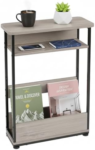 YEAKOO Narrow Side Table with Storage Shelf, 3-Tier Slim End Table