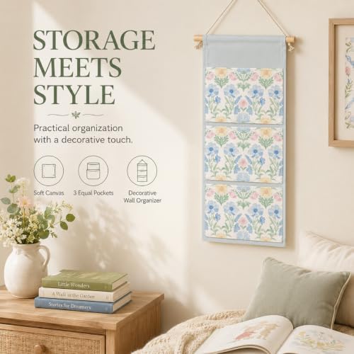 IAXIC Pastel Floral Wall Hanging Organizer, Canvas Storage for Nursery