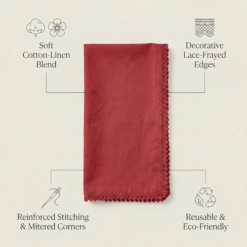 ACCENTHOME Red Cloth Napkins Set of 12 18x18 inch Cotton Dinner Napkins - Washable Soft Premium Hotel Quality Reusable Napkins Perfect Table Napkins for Family Dinners, Weddings & Everyday Use