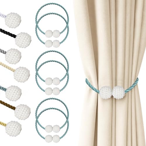 Hion Magnetic Curtain Tiebacks Blue 6pcs, Curtain Holdbacks Hooks Holders