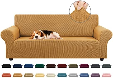 KEKUOU Stretch Couch Covers for Sofa, 3 Cushion Couch Slipcover,Golden
