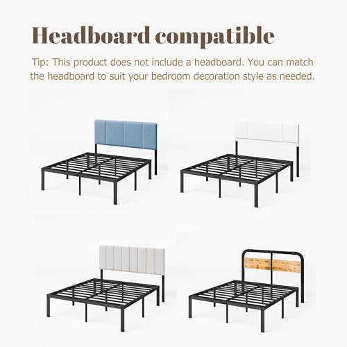 Twin Bed Frames with Heavy Duty Steel Slat, 14 Inches Platform Bed Frame, Non-Slip Design, No Box Spring Needed, Easy Assembly, Quiet Noise Free, Under Bed Storage Space, Black