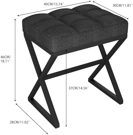 YMYNY Vanity Stool, Linen Footrest Stool, Ottoman Bench with X-Shaped Metal Legs, Makeup Dressing Stool for Vanity, Living Room, Bedroom, Entryway, Hallways 15.74" D×11.81" W×18.11" H Black UHBD033B