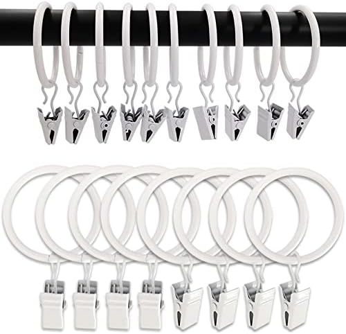 100 Pack Metal Curtain Rings with Clips, 1.5 in ID, White