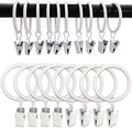 100 Pack Metal Curtain Rings with Clips, 1.5 in ID, White