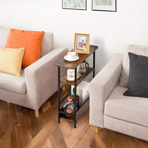 Narrow Side Table for Small Spaces, 3-Tier End Table with Storage Shelf