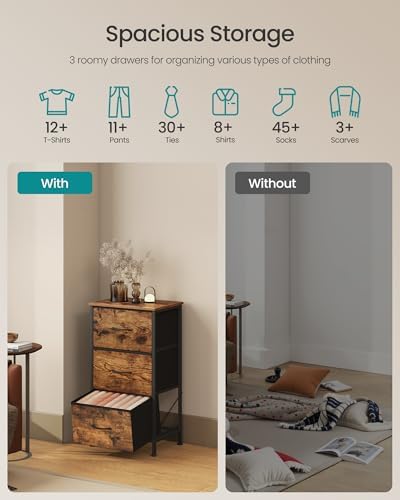 SONGMICS Dresser for Bedroom, Small Dresser with 3 Fabric Drawers