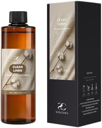 Diffuser Oil Refill, 250ml / 8.45 fl oz - Reed Diffuser Oil Refill for Home Fragrance, Long-Lasting Scented Oil for Reed, Ultrasonic, Ceramic & Car Diffusers (Clean Linen)