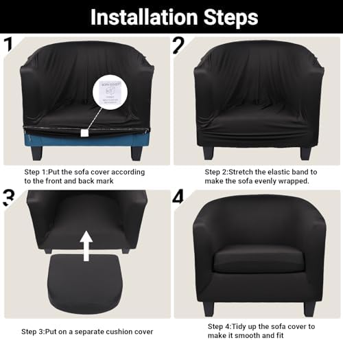 Barrel Chair Covers Slipcover, 2 Piece Black Arm Chair Cover with Chair Cushion Cover, Soft Stretch Club Chair Couch Slipcover with Arms Washable Furniture Protector for Living Room
