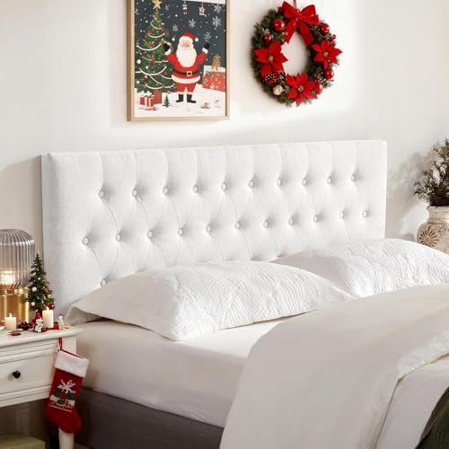 Tufted Upholstered Headboard King Size, Adjustable Height 37- 51 in, White