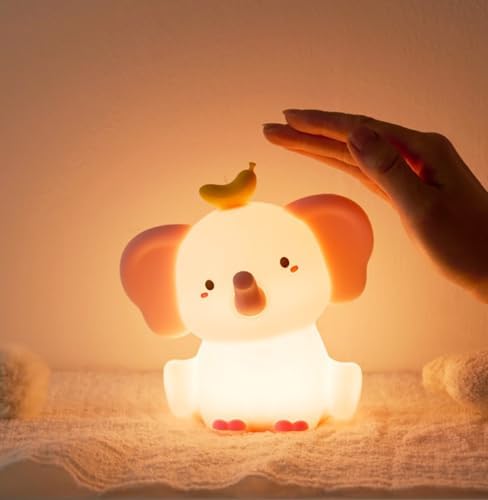 Elephant Night Light for Kids, LED Squishy Animal Night Lamp Rechargeable, Novelty Nursery Lamp Nightlight for Kids, 2 Levels Dimmable Touch Lamp for Bedroom, Home Decor Gifts Stuff for Girls Boys