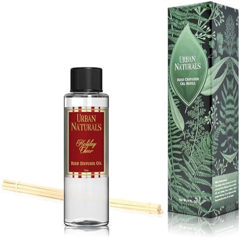Urban Naturals Reed Diffuser Oil Refill, Holiday Cheer Diffuser Oil with Cranberry, Cinnamon, Evergreen, 4 oz + Free Reed Sticks, Made in the USA