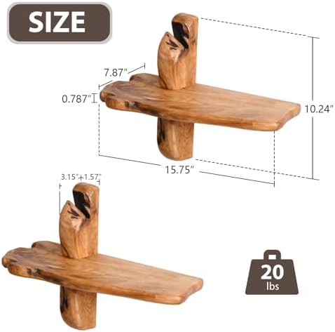 WELLAND Live Edge Cedar Bedside Floating Shelves, Set of 2