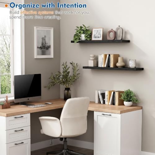Black Floating Shelves 36 Inch Long, 8" Deep Wall Shelves for Bedroom Books