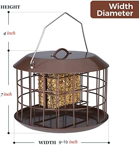 Kingsyard Squirrel Proof Suet Feeder, Cage Bird Feeders for Outdoors Hanging, All Metal, Double Suet Cake Capacity, Tray & Weatherproof, Brown