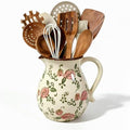 Ceramic Utensil Holder Red Rose 6.1" Rustic Farmhouse Kitchen Counter Crock