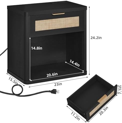 LEYAOYAO Rattan 23" Nightstands Set of 2 with Charger for Bedroom