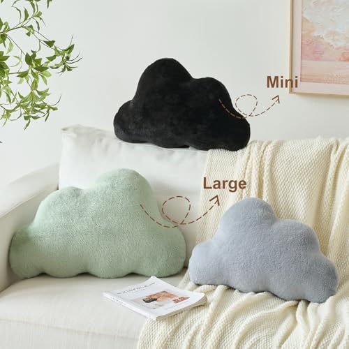 Cloud Pillows, Decorative Throw Pillow with Soft Plush for Couch Bed, Cloud Shaped Pillow Room Decor with Fluffy Faux Rabbit Fur for Living Room Bedroom (Black, 11.8x18.5 Inches)