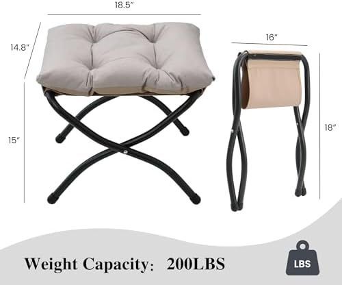 15"(H) Folding Ottoman, Foldable Footrest Stool, Portable Small Foot Stool for Couch, Collapsible Foot Rest Ottoman for Sofa, Accent Padded Ottomans for Home, Living Room, Light Grey