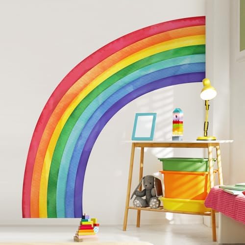 Large Rainbow Wall Decals, Mural Watercolor Half Rainbow Wall Stickers Peel and Stick Vinyl Wall Art Decor for Girls Bedroom Kids Nursery Living Room Playroom Toddler