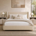 ModernMate King Upholstered Platform Bed Frame, Wingback Headboard, Beige