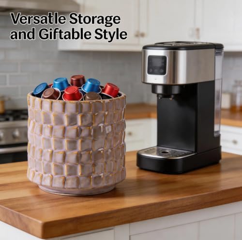 Utensil Crock, 5 Inches Small Cooking Ceramic Utensil Holder for Countertop, Unique Embossed Checkered Pattern, for Kitchen, Home Decor Gift