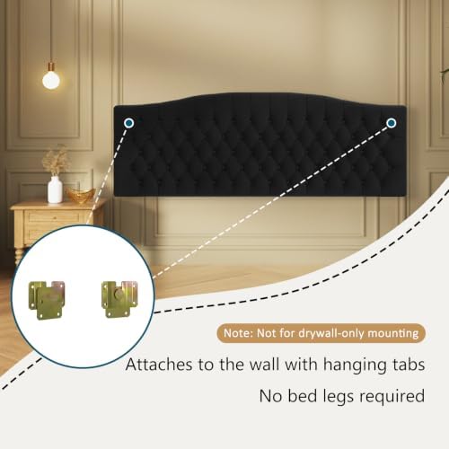 Furpopup Velvet King Size Headboard Only, Upholstered Wall Mount, Black