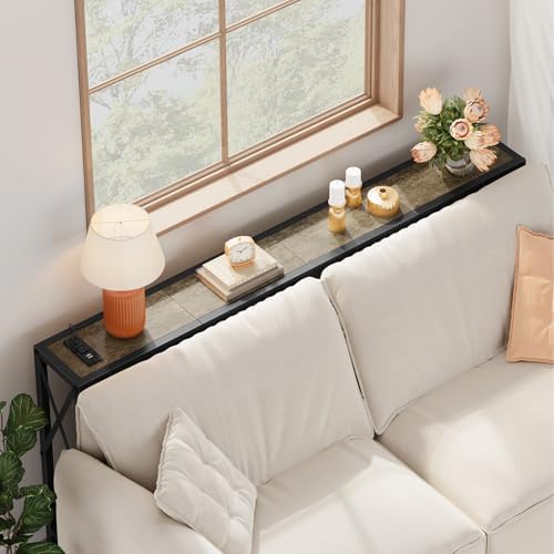 Gewudraw Narrow Console Table with Socket, Sofa Table Behind Couch