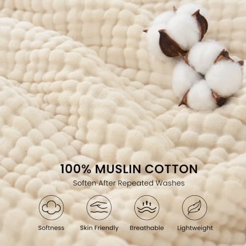 Love's cabin 100% Cotton Muslin Blanket King Size for Bed, Beige