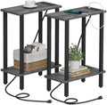 TUTOTAK Narrow Side Table Set of 2, Small End Table with Charging Station
