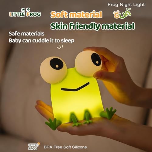Frog Night Light for Kids, Green Silicone Squishy Dimmable Nursery Lamp