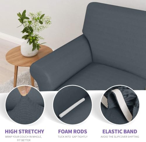 ZNSAYOTX Loveseat Covers High Stretchy Spandex Pet Friendly Sofa Slipcover 1 Piece Non Slip Couch Furniture Protection Covers (Dark Grey, Loveseat)