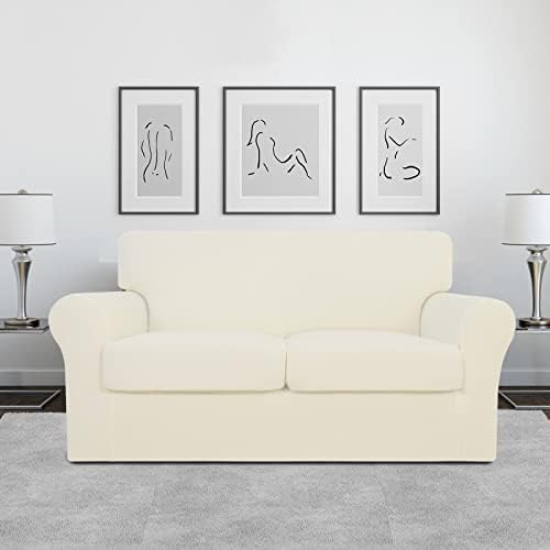 Easy-Going 3 Pieces Stretch Loveseat Couch Cover for 2 Cushion Washable